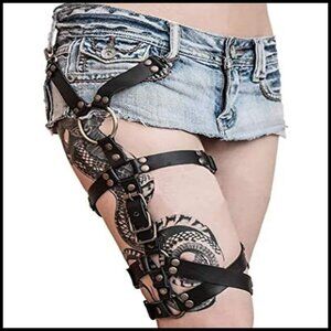 Leather Leg Harness Punk Garter Belt Adjustable Thigh Chain Gothic Rave Outfit